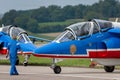 Patrouille de France, the aerobatic display team of the French Air Force Armee de lÃ¢â¬â¢Air flying Dassault-Dornier Alpha Jet E jet Royalty Free Stock Photo